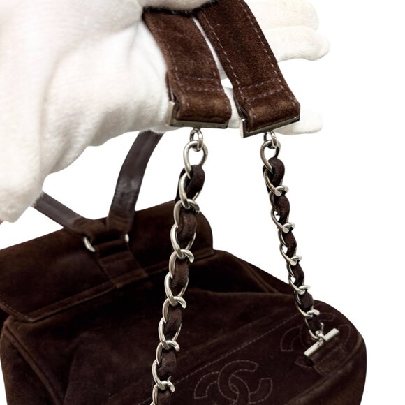 CHANEL Vintage CC Mark Logo Turn Lock Backpack Stitch Brown Silver [106334] - Picture 11 of 12